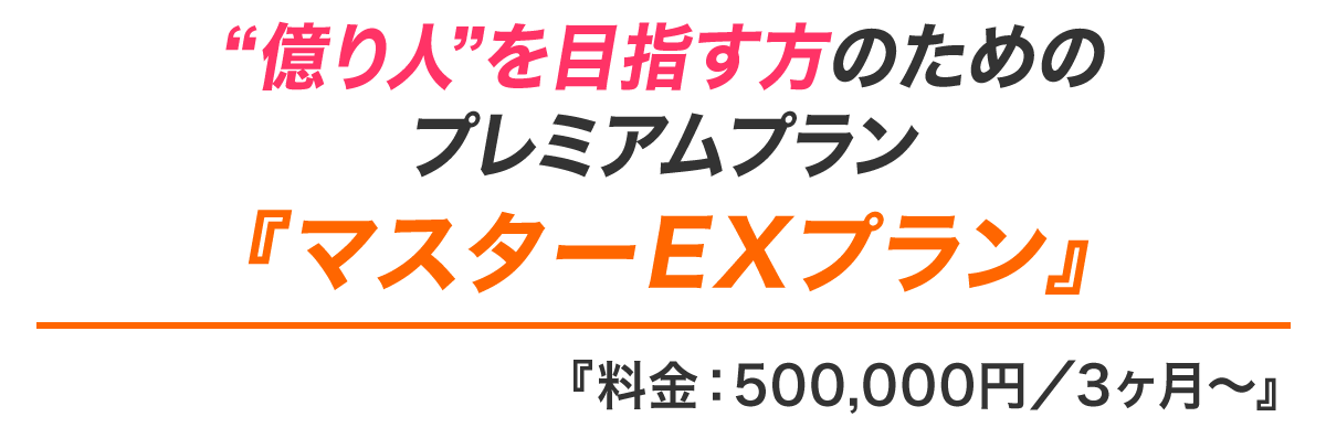 “億り人”を目指す方のためのプレミアムプラン『マスターEX
プラン』料金:500,000円/3ヶ月〜